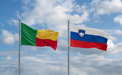 Slovenia and Benin flags, country relationship concept