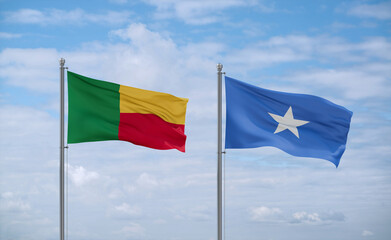 Somalia and Benin flags, country relationship concept