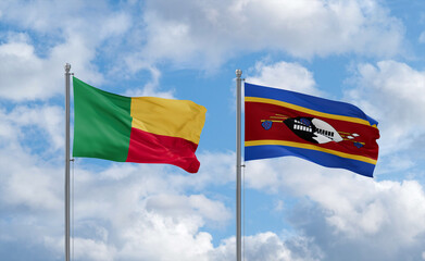 Eswatini and Benin flags, country relationship concept