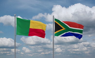 South Africa and Benin flags, country relationship concept