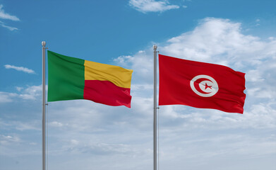Tunisia and Benin flags, country relationship concept