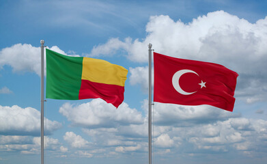 Turkey and Benin flags, country relationship concept