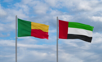 UAE and Benin flags, country relationship concept