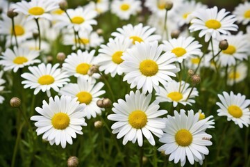 white daisies in full bloom in a lush meadow
