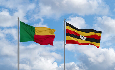 Uganda and Benin flags, country relationship concept