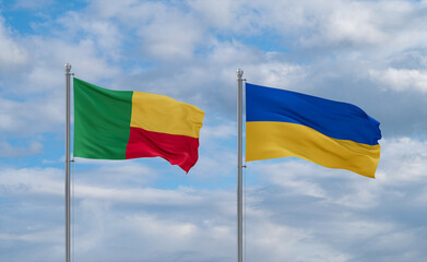 Ukraine and Benin flags, country relationship concept
