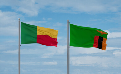 Zambia and Benin flags, country relationship concept