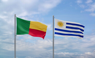 Uruguay and Benin flags, country relationship concept