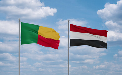 Yemen and Benin flags, country relationship concept