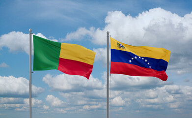 Venezuela and Benin flags, country relationship concept