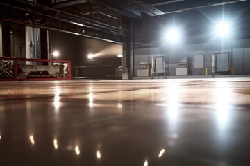 empty production studio with diffuse light reflecting on polished floor