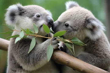Fototapeten two koalas sharing a eucalyptus branch © altitudevisual