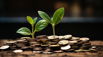 Plant grows from coins. Concept of profitable investments.