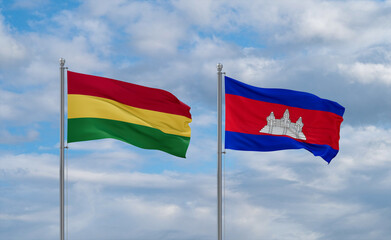 Cambodia and Bolivia flags, country relationship concept