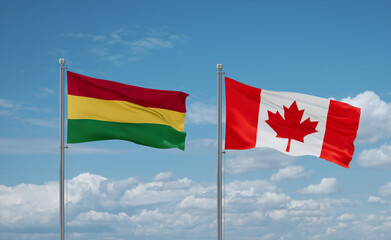 Canada and Bolivia flags, country relationship concept
