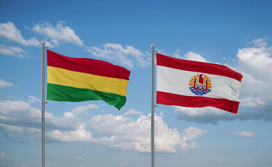 Bolivia and French Polynesia flags, country relationship concept