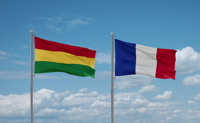 Bolivia and France flags, country relationship concept