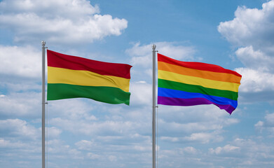 Gay Pride and Bolivia flags, country relationship concept