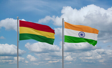 India and Bolivia flags, country relationship concept