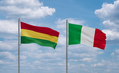 Italy and Bolivia flags, country relationship concept