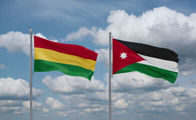 Jordan and Bolivia flags, country relationship concept