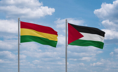 Palestine and Bolivia flags, country relationship concept