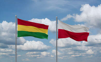 Poland and Bolivia flags, country relationship concept
