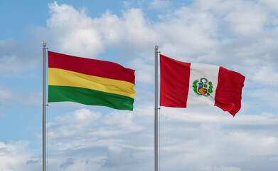 Peru and Bolivia flags, country relationship concept