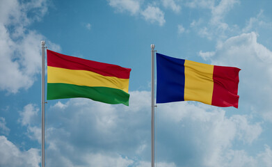 Romania and Bolivia flags, country relationship concept