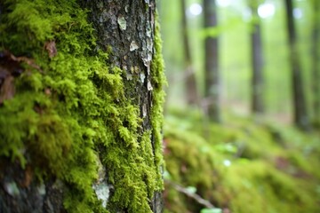 close-up of moss on a tree bark in a dense forest