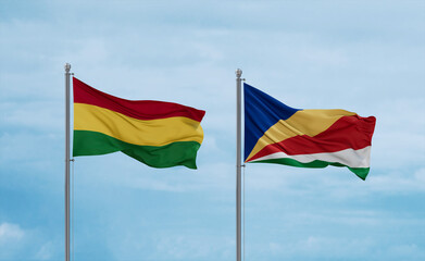 Seychelles and Bolivia flags, country relationship concept