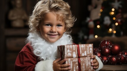 Happy toddler with Christmas present