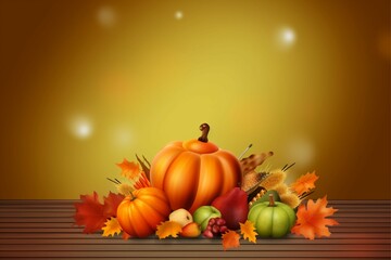Naklejka na ściany i meble Thanksgiving background arrangement with copy space Autumn frame composition autumn elements 