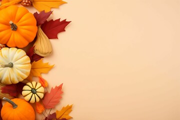 Thanksgiving background arrangement with copy space Autumn frame composition autumn elements  