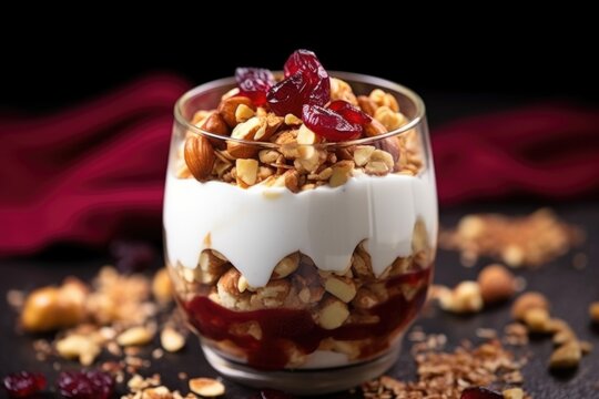 topping parfait with crushed nuts