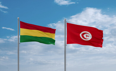 Tunisia and Bolivia flags, country relationship concept