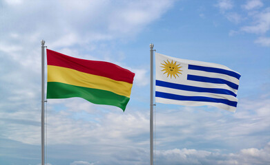 Uruguay and Bolivia flags, country relationship concept