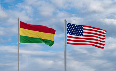 USA and Bolivia flags, country relationship concepts