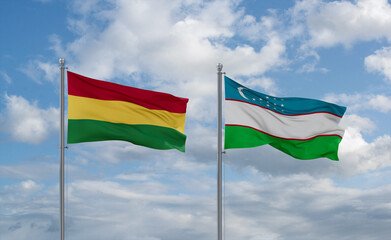 Uzbekistan and Bolivia flags, country relationship concept