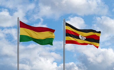 Uganda and Bolivia flags, country relationship concept