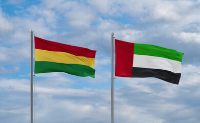 UAE and Bolivia flags, country relationship concept