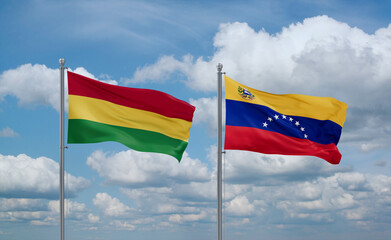 Venezuela and Bolivia flags, country relationship concept