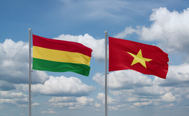 Vietnam and Bolivia flags, country relationship concept