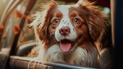 A dog loves to drive and look out the window.