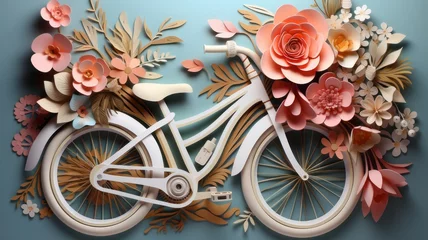 Abwaschbare Fototapete Fahrrad artistic bicycle with flowers made of paper