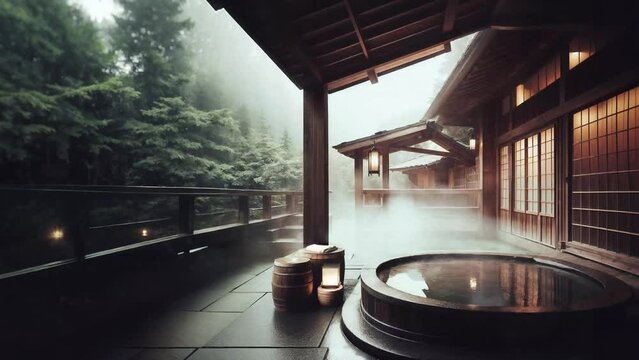 There is an onsen (a big hot spring ) in the Ryokan (Japanese-style hotel). Generative AI