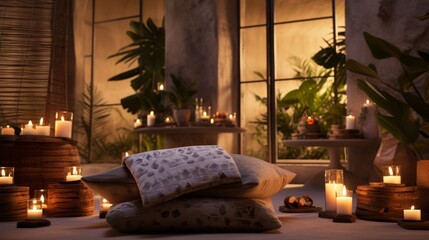 A serene Ayurvedic spa with candles and natural decor