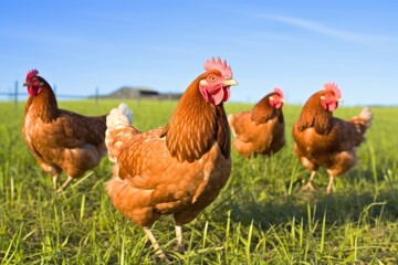 Fototapeta premium free-range chickens in grassy field