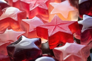 close-up of fruit jellies in shapes of crescent and star