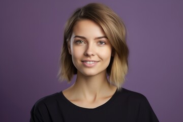 Fototapeta premium Close-up portrait of a fictional young woman with a beautiful smile. Generative AI.